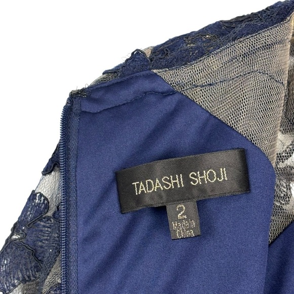 TADASHI SHOJI ART2132LX PEONY LACE ROYAL NAVY EMBROIDERED STRETCH CREPE GOWN - Picture 13 of 16